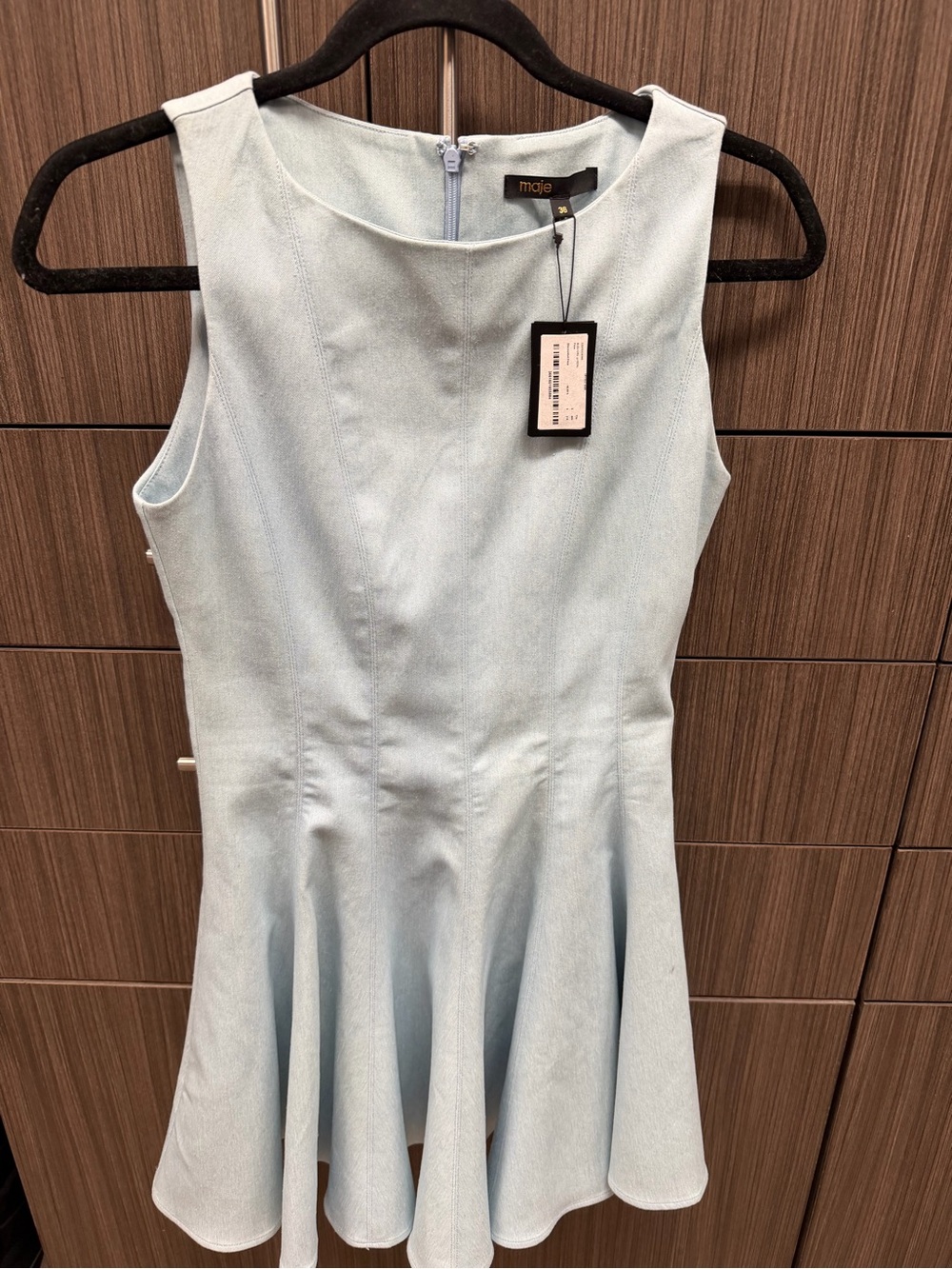 Maje Pale Blue Sleeveless Flared Dress